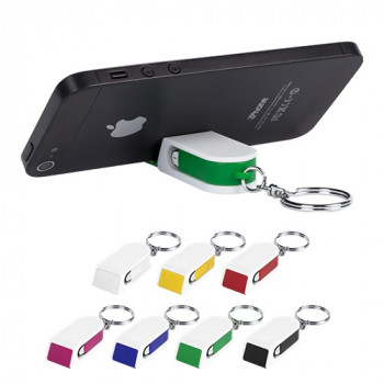 Keyring with support for the phone and screen cleaner